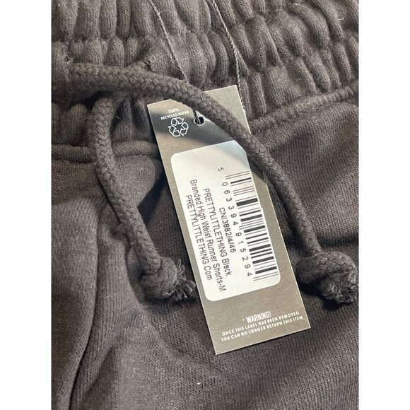 PrettyLittleThing Black Branded High Waist Runner Shorts Womens Size Medium - Picture 4 of 9